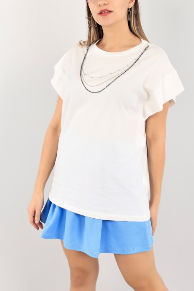Beyaz Kolyeli Tasarım Bluz 109783