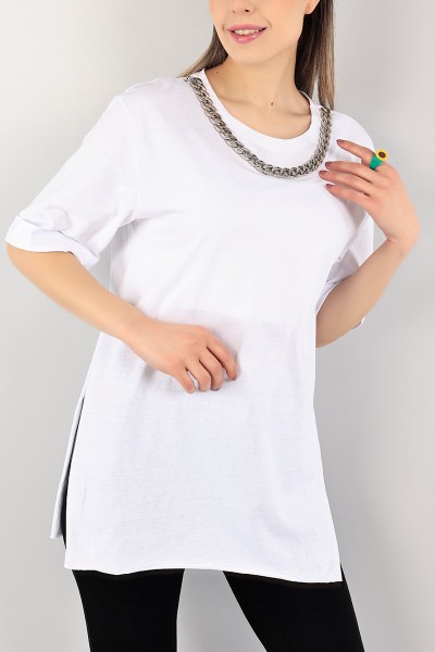 Beyaz Kolyeli Tasarım Tişört 103797