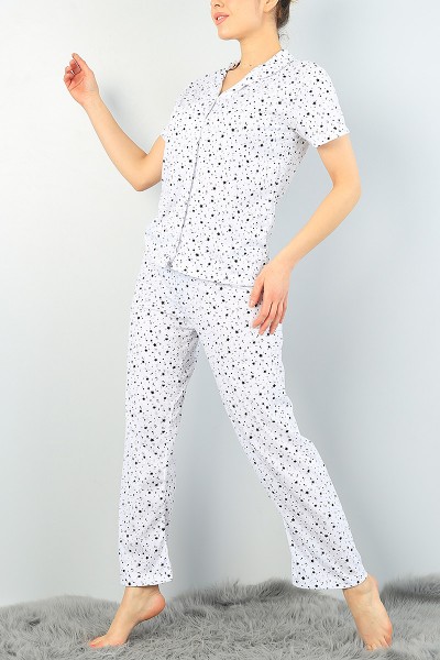 Beyaz Komple Baskılı Bayan Pijama Takımı 62955