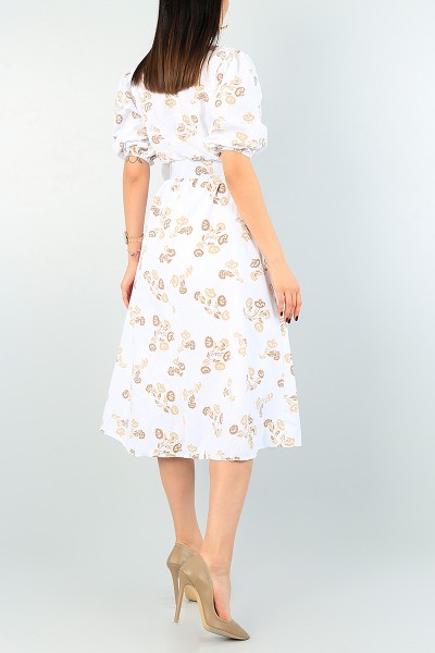 Beyaz Kemerli Astarlı Poplin Elbise 63397