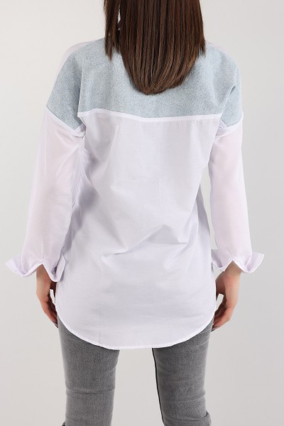 Beyaz Kot Garnili İncili Tasarım Poplin Gömlek Tunik 168468