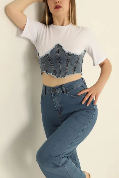 Beyaz Kot Garnili Likralı Bluz 278676