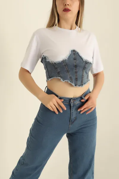 Beyaz Kot Garnili Likralı Bluz 278676
