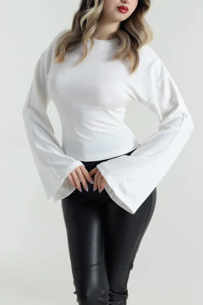 Beyaz Kuş Gözü Bağcıklı Modal Kadın Bluz 494844