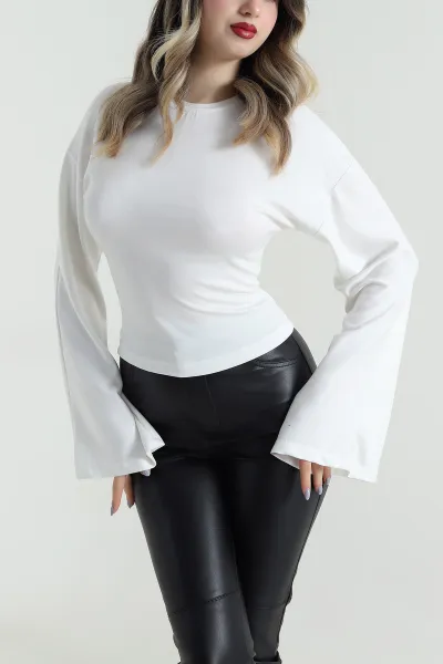 Beyaz Kuş Gözü Bağcıklı Modal Kadın Bluz 494844