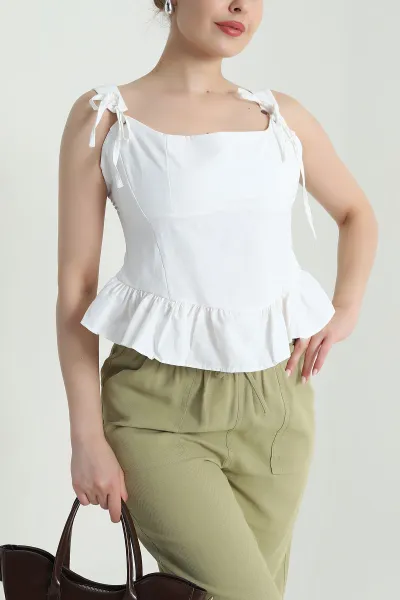 Beyaz Kuş Gözü Detay Poplin Kadın Bluz 470560
