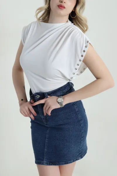 Beyaz Kuş Gözü Detay Sandy Kadın Bluz 458597