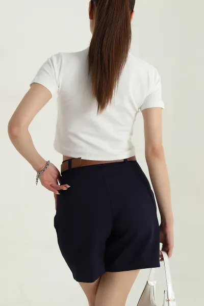 Beyaz Likralı İnterlok Kadın Crop Bluz 378667
