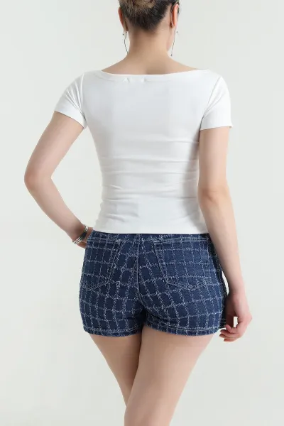 Beyaz Likralı Kayık Yaka Oysho Kadın Bluz 454068