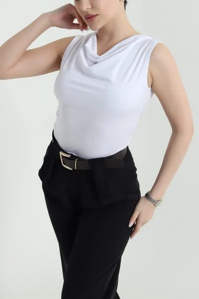 Beyaz Likralı Kolsuz Sandy Kadın Bluz 447926