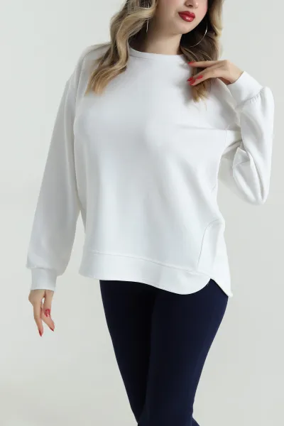 Beyaz Likralı Modal Kadın Sweat 498045
