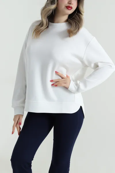 Beyaz Likralı Modal Kadın Sweat 498045