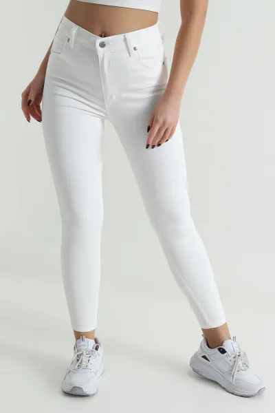 Beyaz Likralı Slim Fit Kadın Kot Pantolon 496971