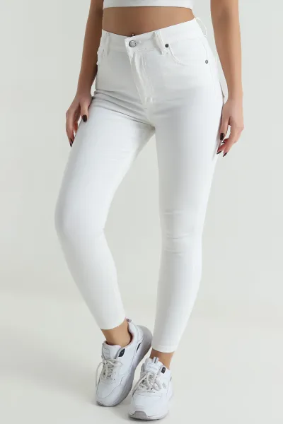 Beyaz Likralı Slim Fit Kadın Kot Pantolon 496971