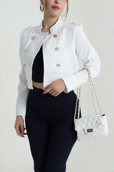 Beyaz Lİkralı Tensel Kot Premium Kadın Ceket 486721