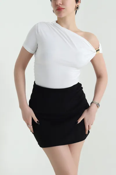 Beyaz Likralı Tokalı Sandy Kadın Bluz 452629