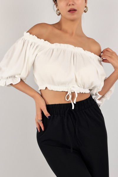 Beyaz Madonna Yaka Krinkıl Bluz 127558