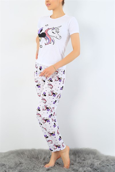 Beyaz Mickey Baskılı Bayan Pijama Takımı 33406