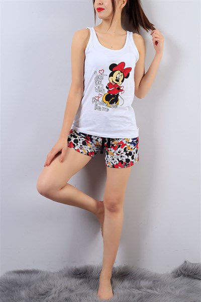 Beyaz Mickey Desenli Pijama Takımı 16023B