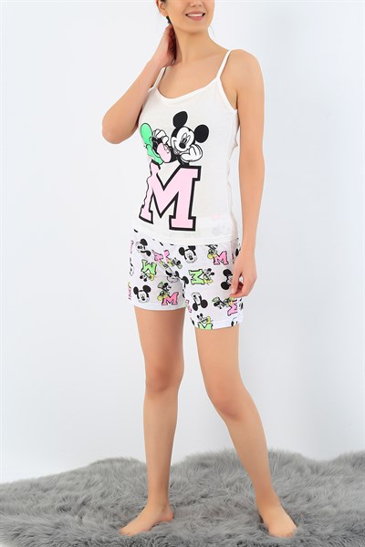 Beyaz Mickey Mouse Baskılı Pijama Takımı 32703