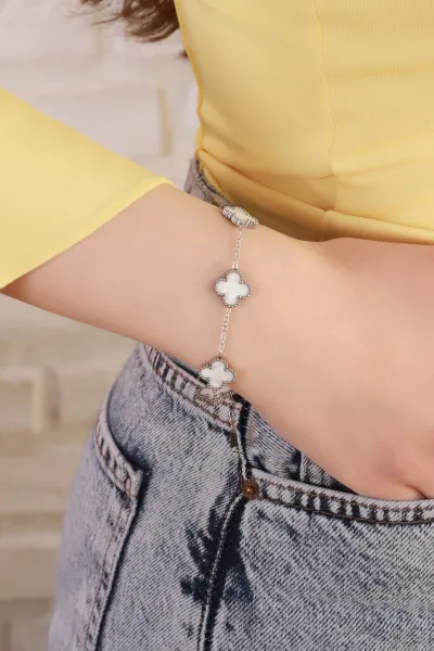 Beyaz Mineli Gümüş Van Cleef Çelik Bileklik 415676