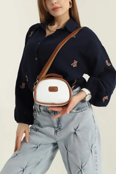 Beyaz Mini Boy Fermuarlı Kadın El ve Omuz Çantası 353971