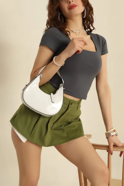 Beyaz Mini Rugan Cherry Baget Kadın El Kol ve Omuz Çantası 276334