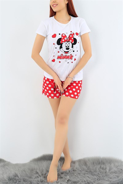 Beyaz Mickey Mouse Baskılı Pijama Takımı 31625