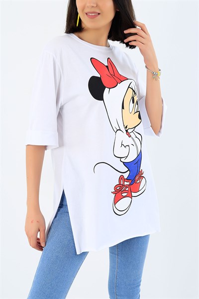 Beyaz Minnie Mouse Baskılı Bayan Tişört 32243