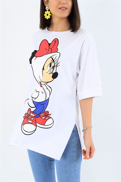 Beyaz Minnie Mouse Baskılı Bayan Tişört 32243