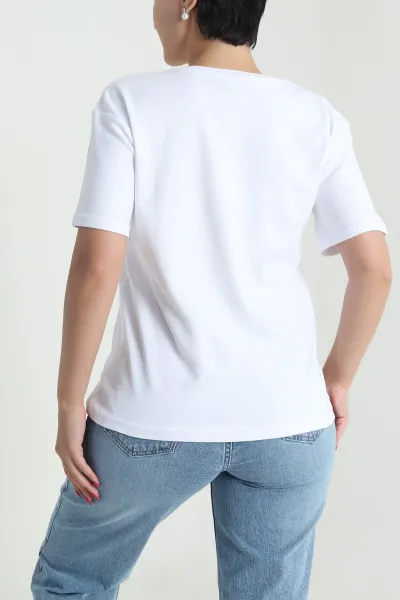 Beyaz Modal İnterlok Kadın Tişört 478315