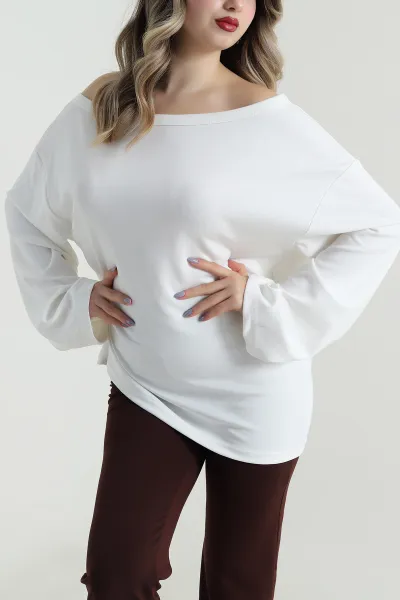 Beyaz Modal Kayık Yaka Kadın Bluz 496121