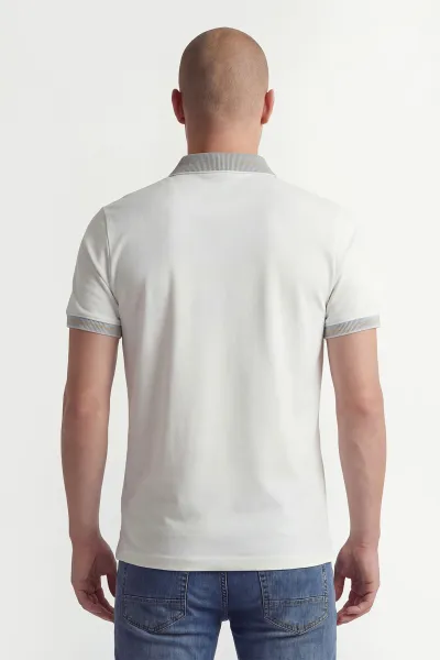 Beyaz Modal Kumaş Polo Yaka Düğmeli Erkek Tişört 447805