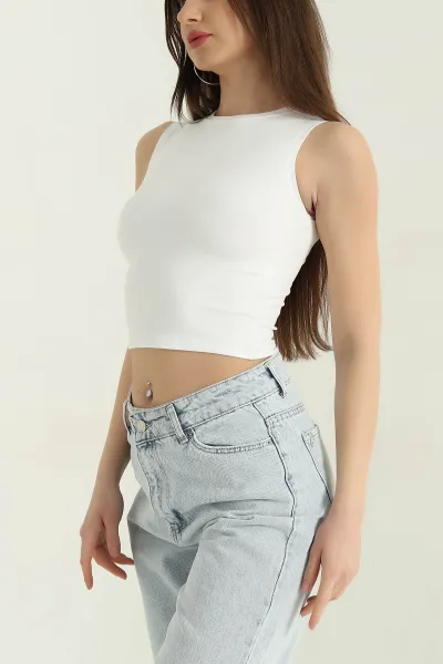 Beyaz Modal Likralı Kadın Atlet 357839