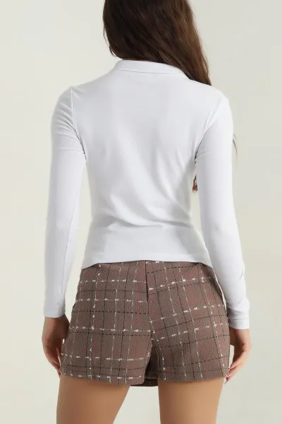 Beyaz Modal Polo Yaka Kadın Bluz 412803