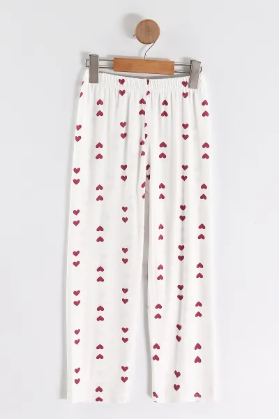 Beyaz Mor (4-16 Yaş)Kalp   Desenli Kız Çocuk Pijama Takım 466327