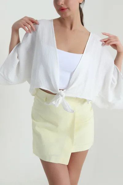 Beyaz Müslin Keten Kadın Kimono Bluz 457344