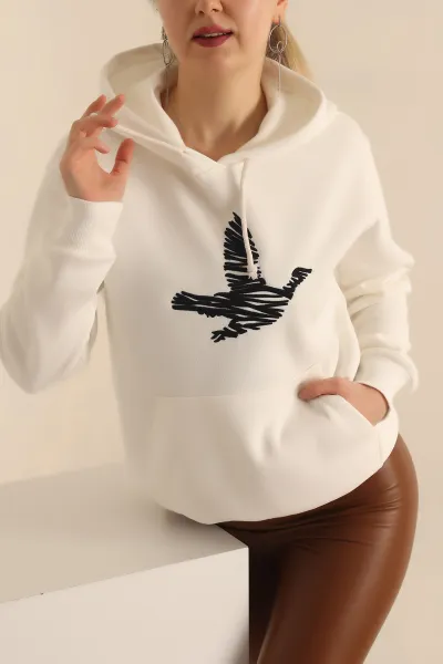 Beyaz Nakış Detay Şardonlu Sweat 237588