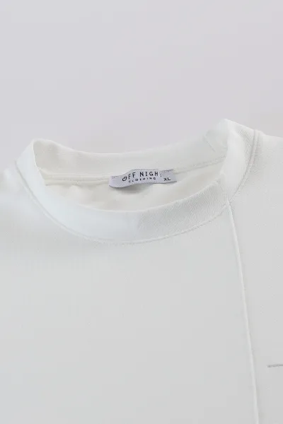 Beyaz Nakış Detaylı Bisiklet Yaka Erkek Sweatshirt 396259