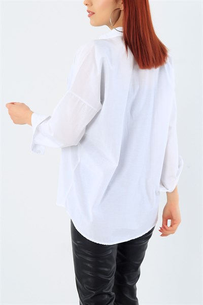 Beyaz Nakış İşlemeli Gömlek 30595