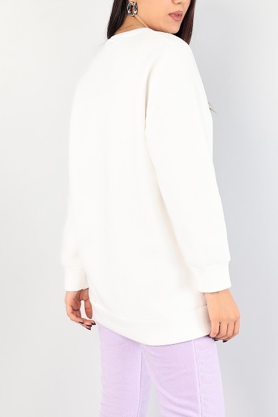 Beyaz Nakışlı Bayan Şardonlu Sweat 85000