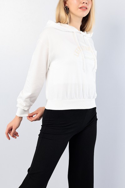 Beyaz Nakışlı Gofre Baskılı Bayan Sweat 76146