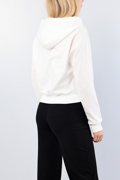 Beyaz Nakışlı Gofre Baskılı Bayan Sweat 76146