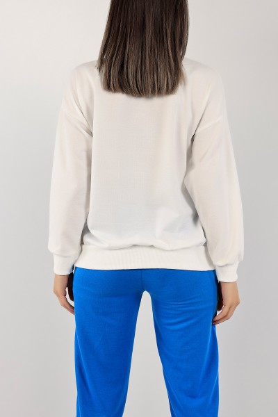 Beyaz Nakışlı İki İp Sweat 132097
