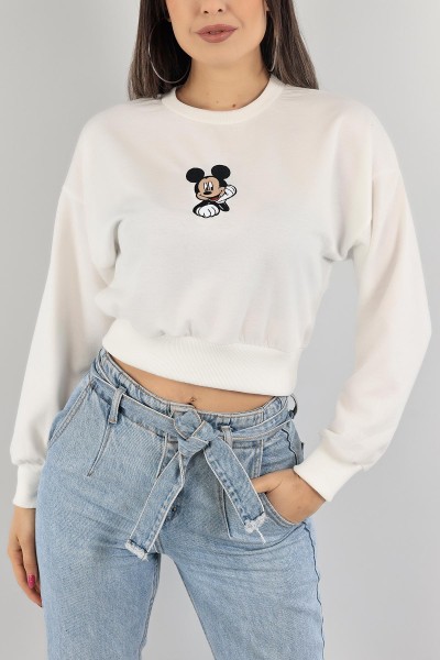 Beyaz Nakışlı İki İp Sweat 132766