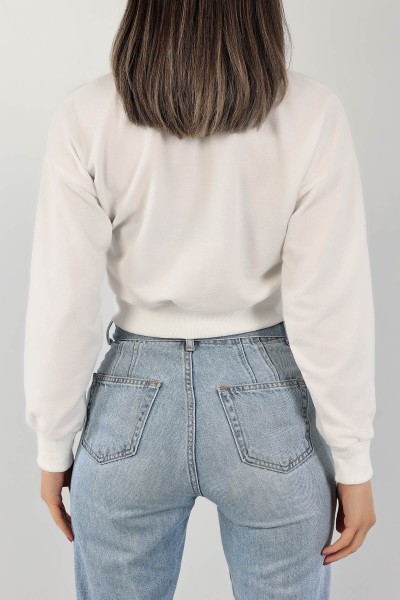 Beyaz Nakışlı İki İp Sweat 132766