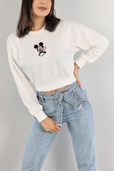 Beyaz Nakışlı İki İp Sweat 132766