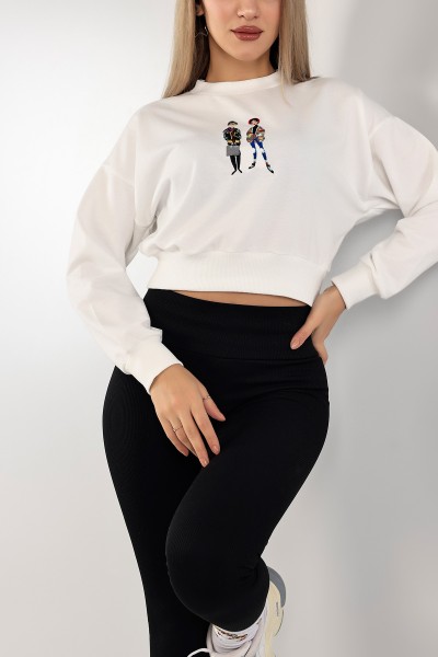 Beyaz Nakışlı İki İp Sweat 141274