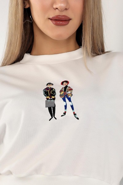 Beyaz Nakışlı İki İp Sweat 141274
