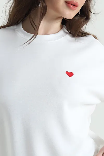 Beyaz Nakışlı Modal Kadın Tişört 446995